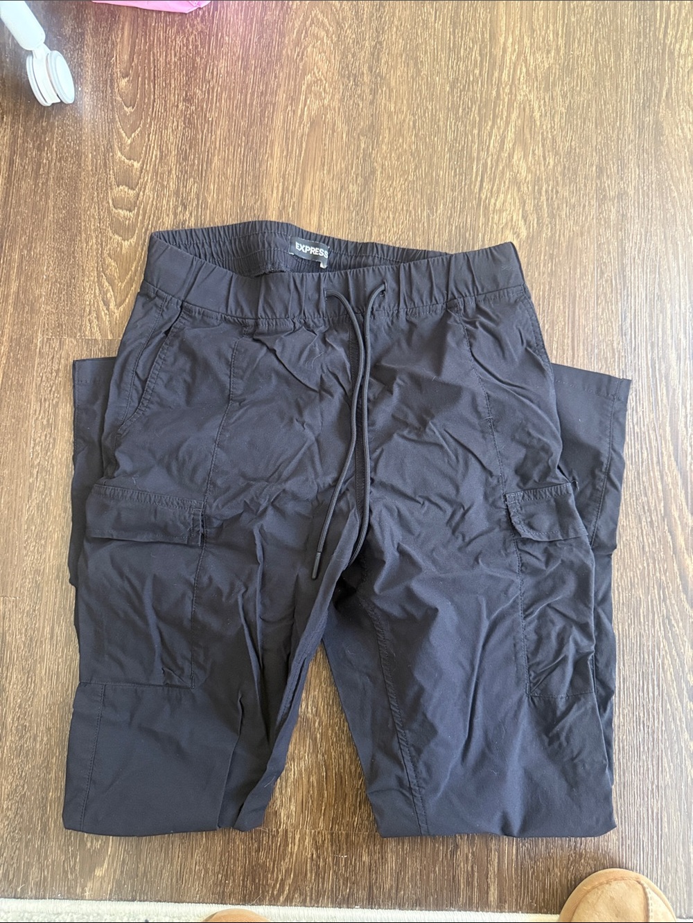 Express Men’s Black Cargo Pants with Drawstring Waist